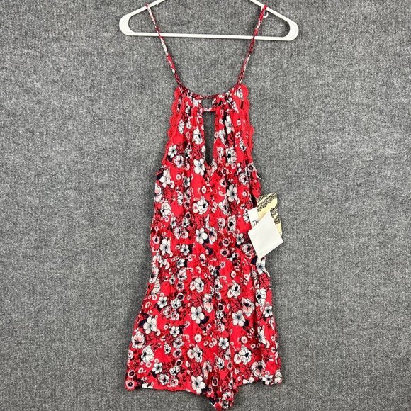 Eyeshadow Pants - NWT Eyeshadow Red Floral Halter Romper Sz S Play Suit Boho